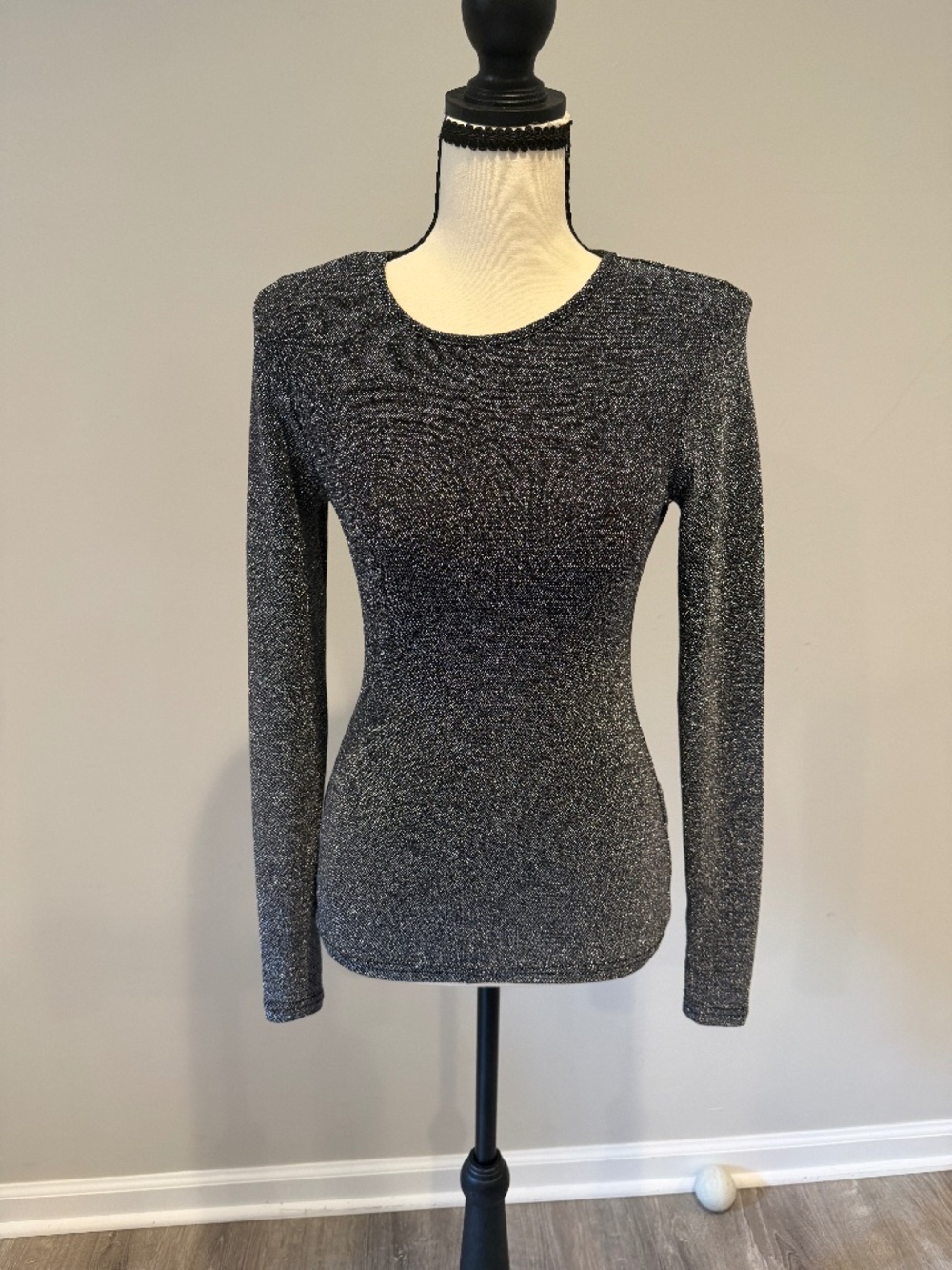 NWT REISS Saraphina Metallic-Knit Long-Sleeve Top in Silver Size S